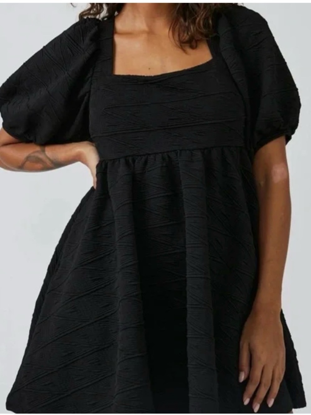 Free people Black Square Neck Babydoll Dress